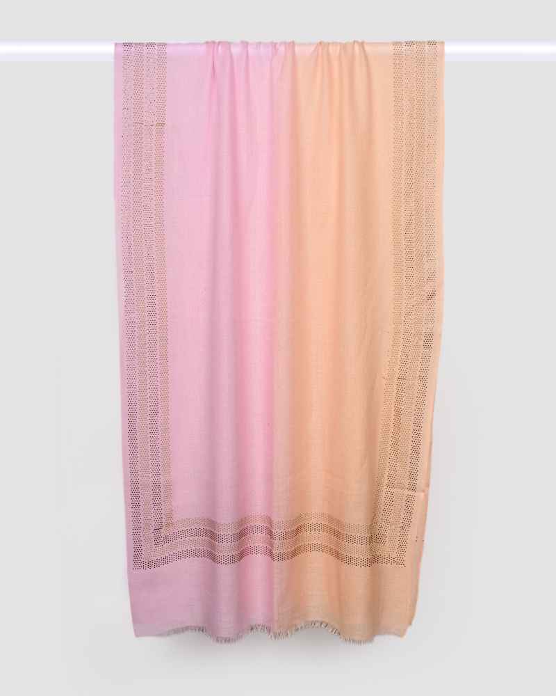 Cream Pashmina Wool 4-Side Ombre Crystal Border Stole